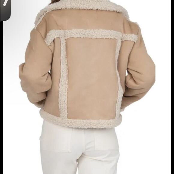 Frye Women's Faux Shearling Tan moto Jacket NWT - Picture 2 of 9